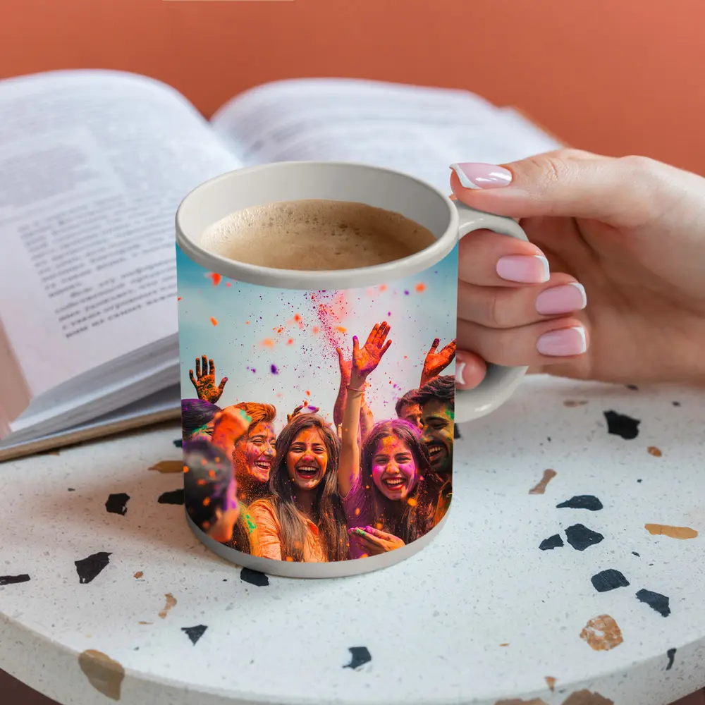 Friends Celebrating Holi Festival Colorful Powder – Mugs