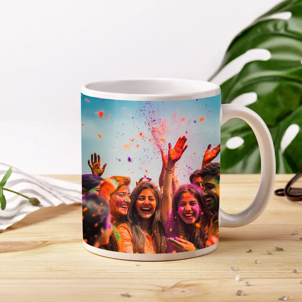 Friends Celebrating Holi Festival Colorful Powder – Mugs