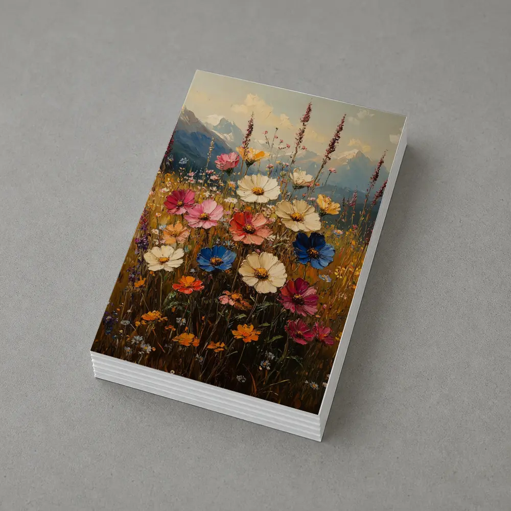 Colorful Wildflowers Field Mountain Landscape Painting – Postcards