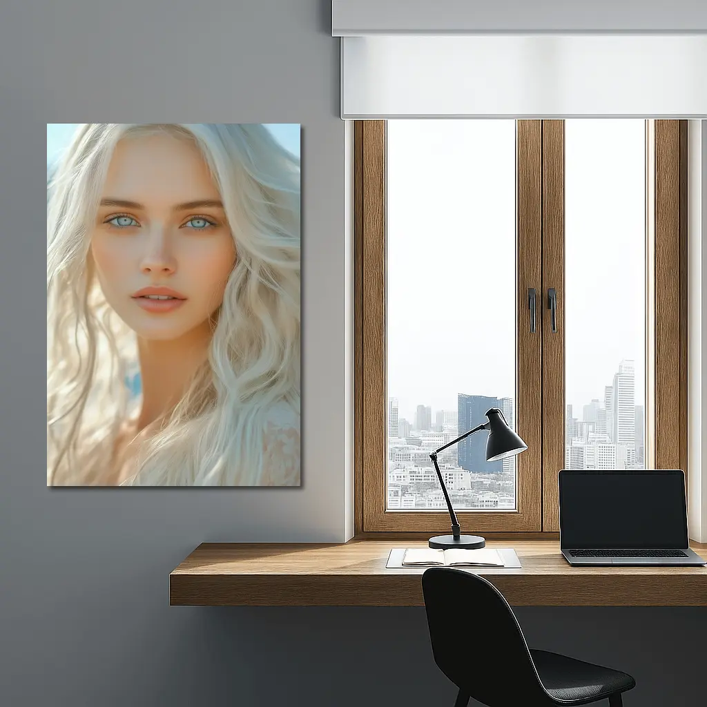 White Hair Blue Eyes Woman Portrait – Wall Art