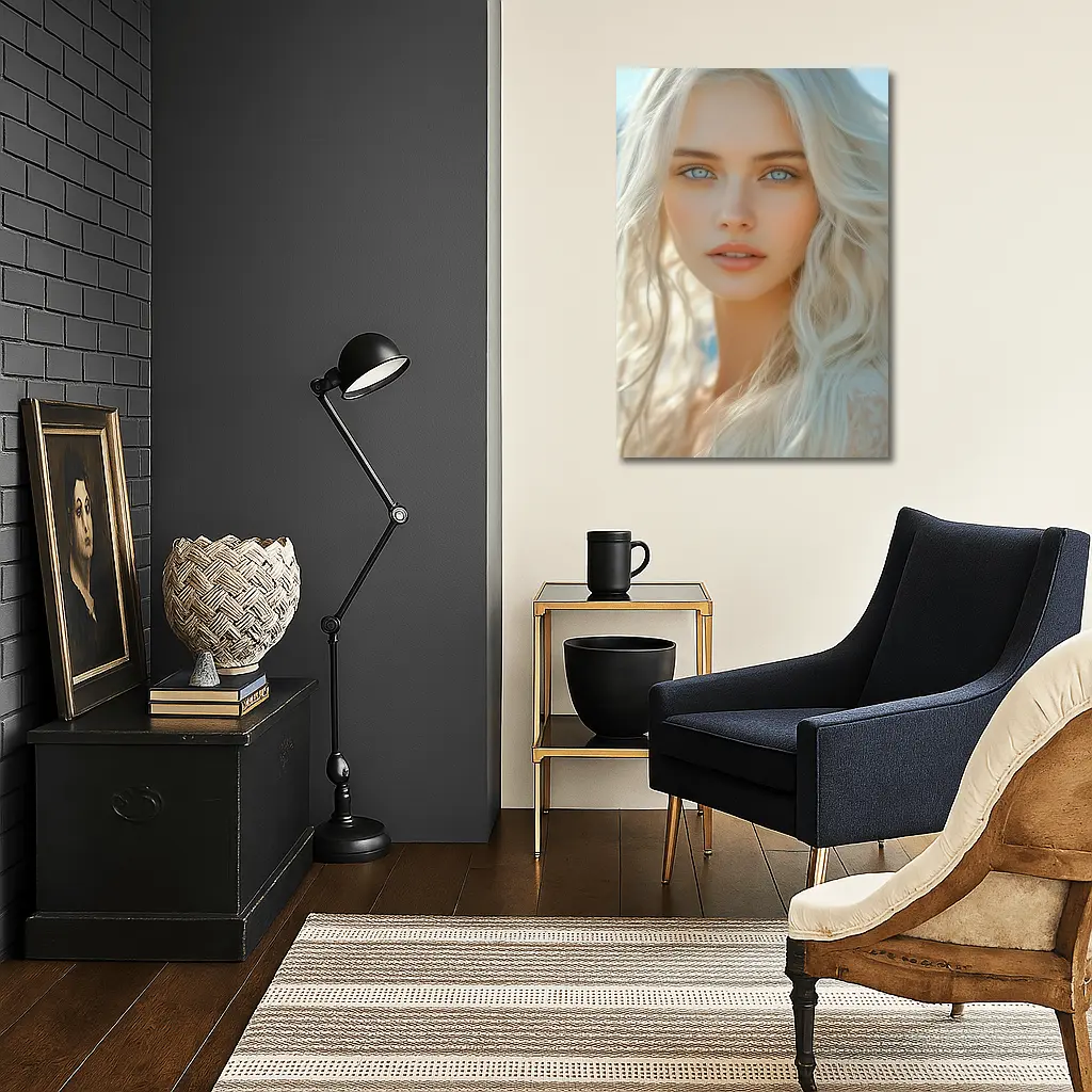 White Hair Blue Eyes Woman Portrait – Wall Art