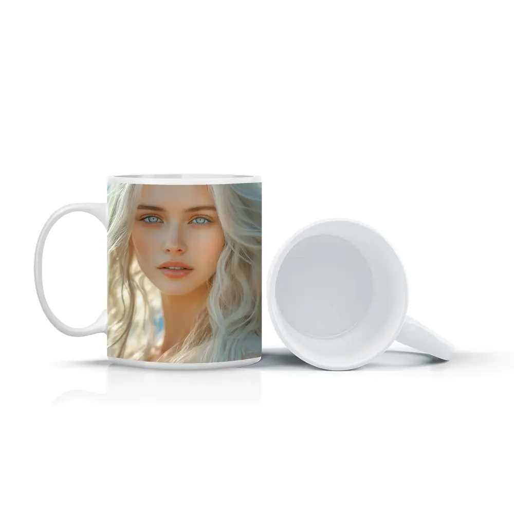 White Hair Blue Eyes Woman Portrait – Mugs
