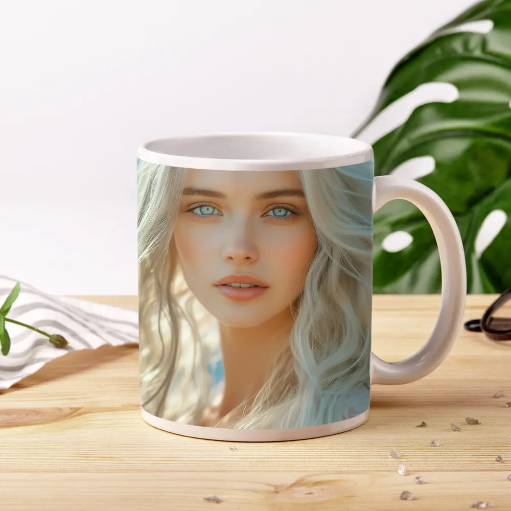 White Hair Blue Eyes Woman Portrait – Mugs