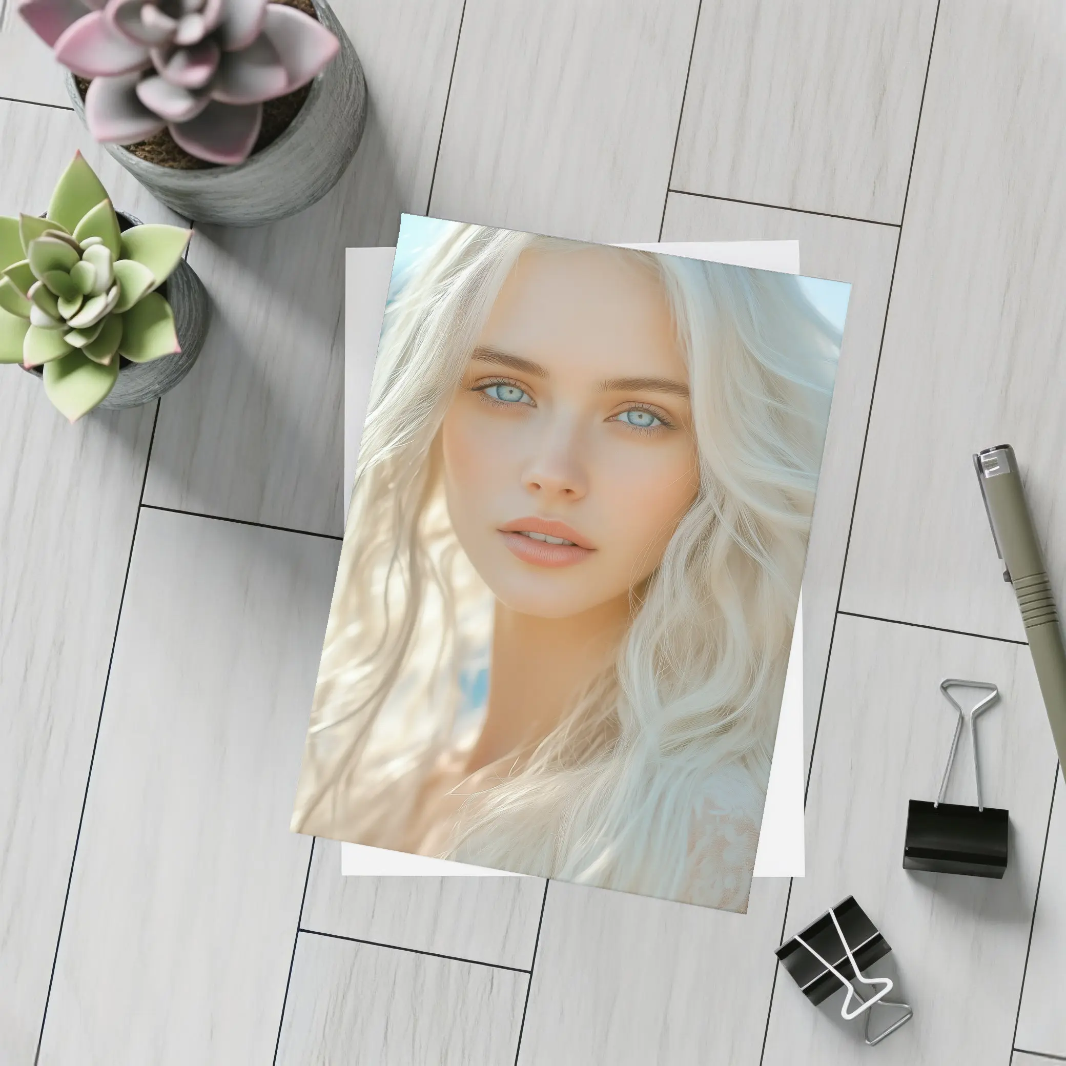 White Hair Blue Eyes Woman Portrait – Postcards