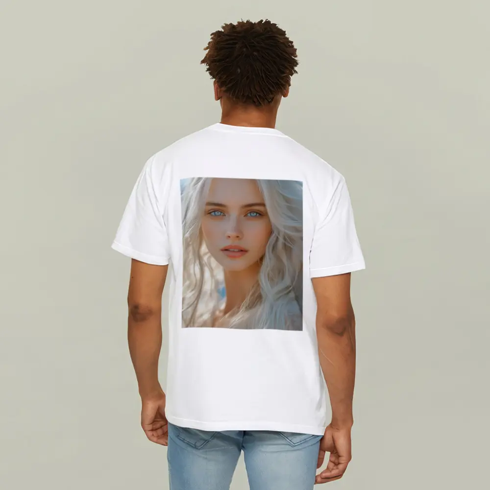 White Hair Blue Eyes Woman Portrait – T-Shirts