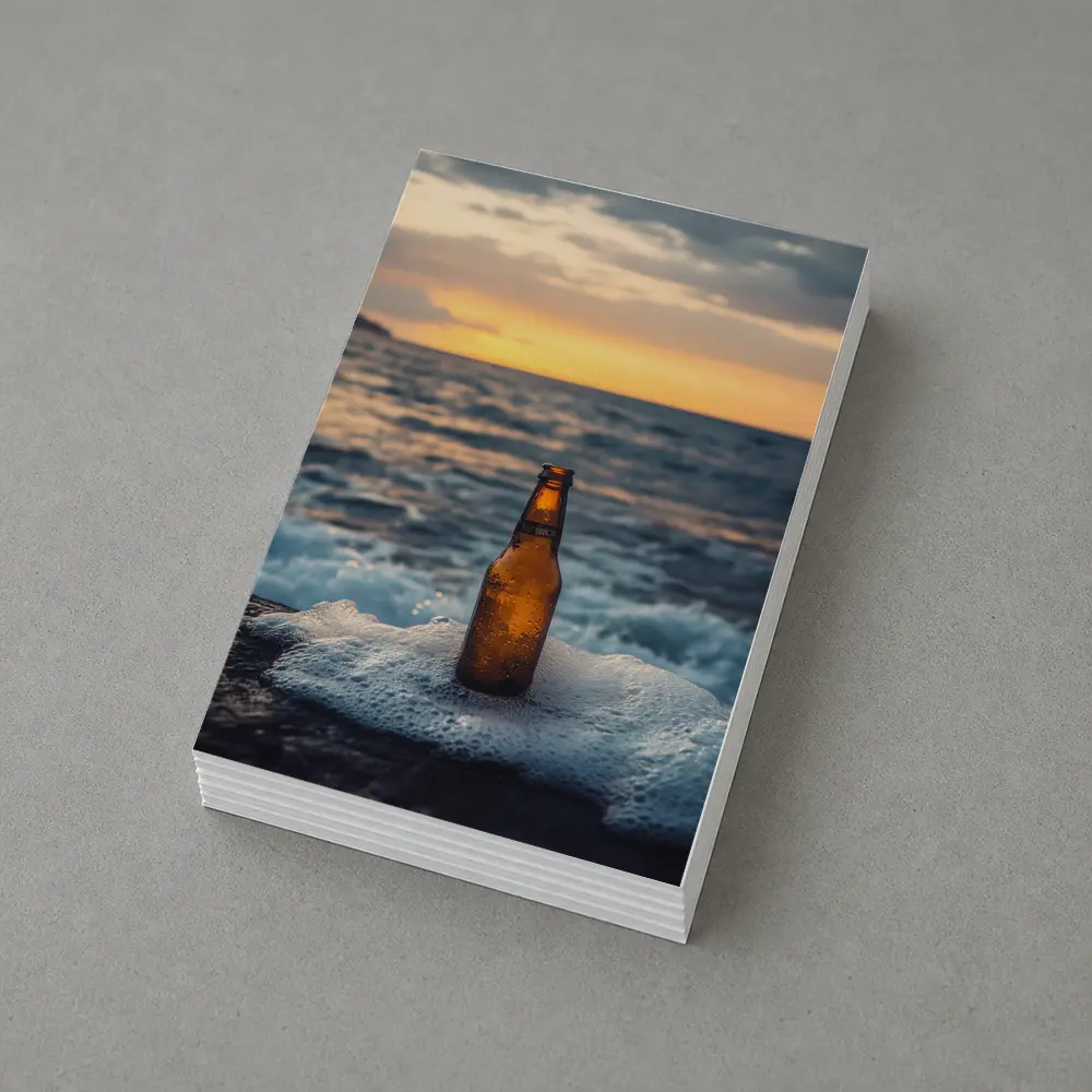 Cold Beer Bottle Ocean Sunset Waves – Postcards