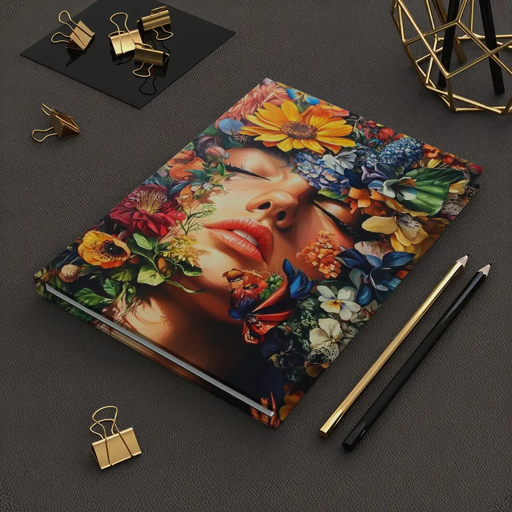 Woman Face Surrounded By Colorful Wildflowers Art – Notebooks