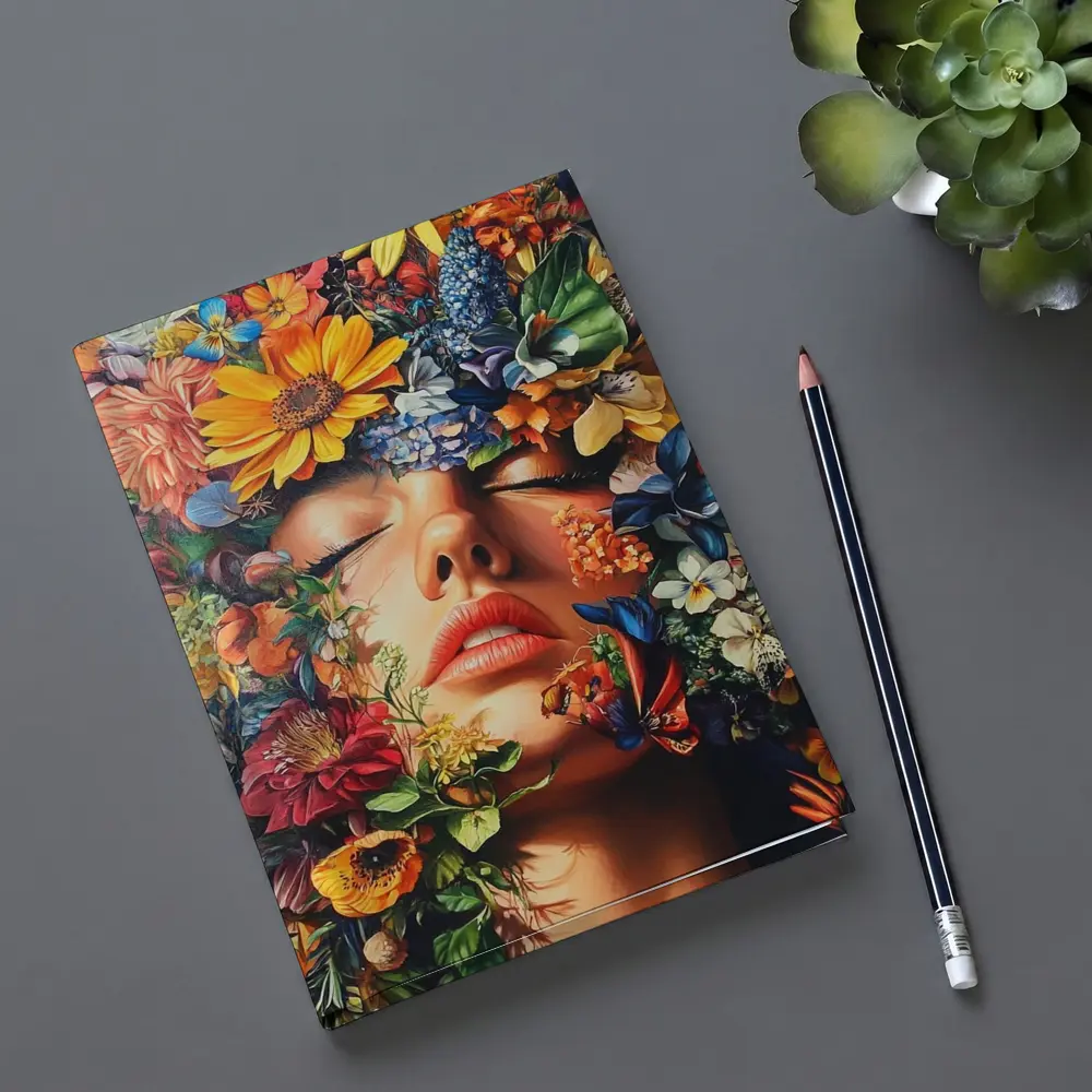 Woman Face Surrounded By Colorful Wildflowers Art – Notebooks