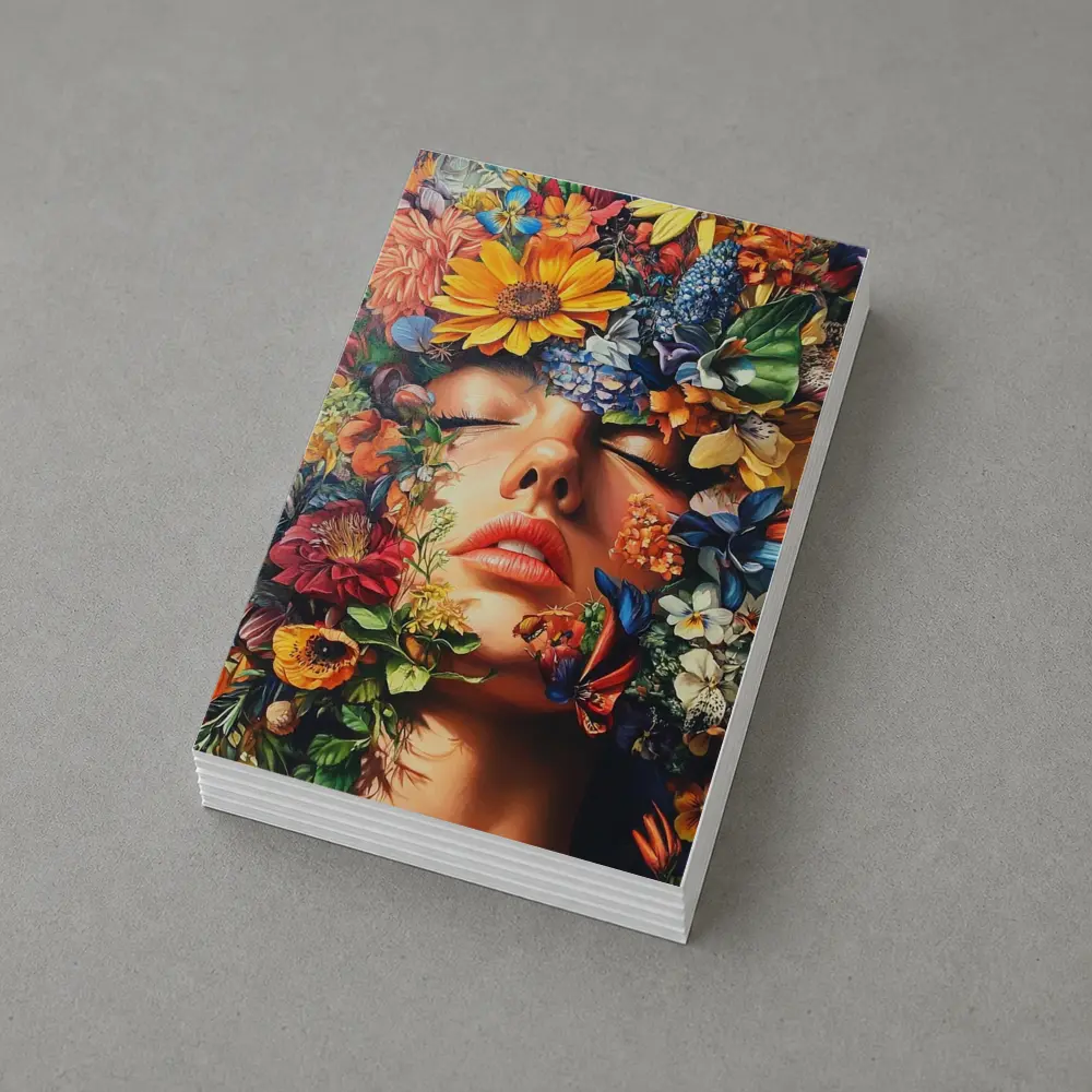 Woman Face Surrounded By Colorful Wildflowers Art – Postcards
