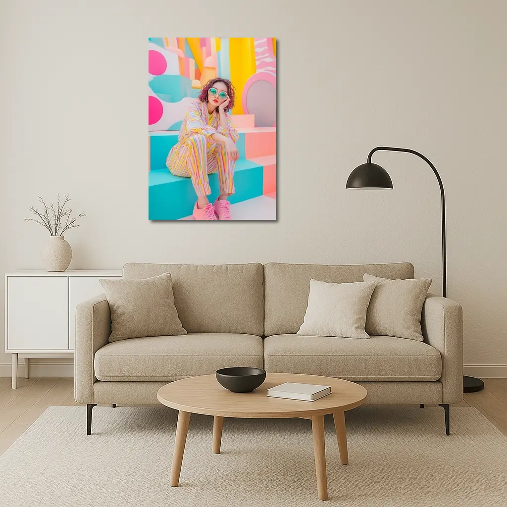 Pastel Fashion Girl Colorful Pop Art Background – Wall Art
