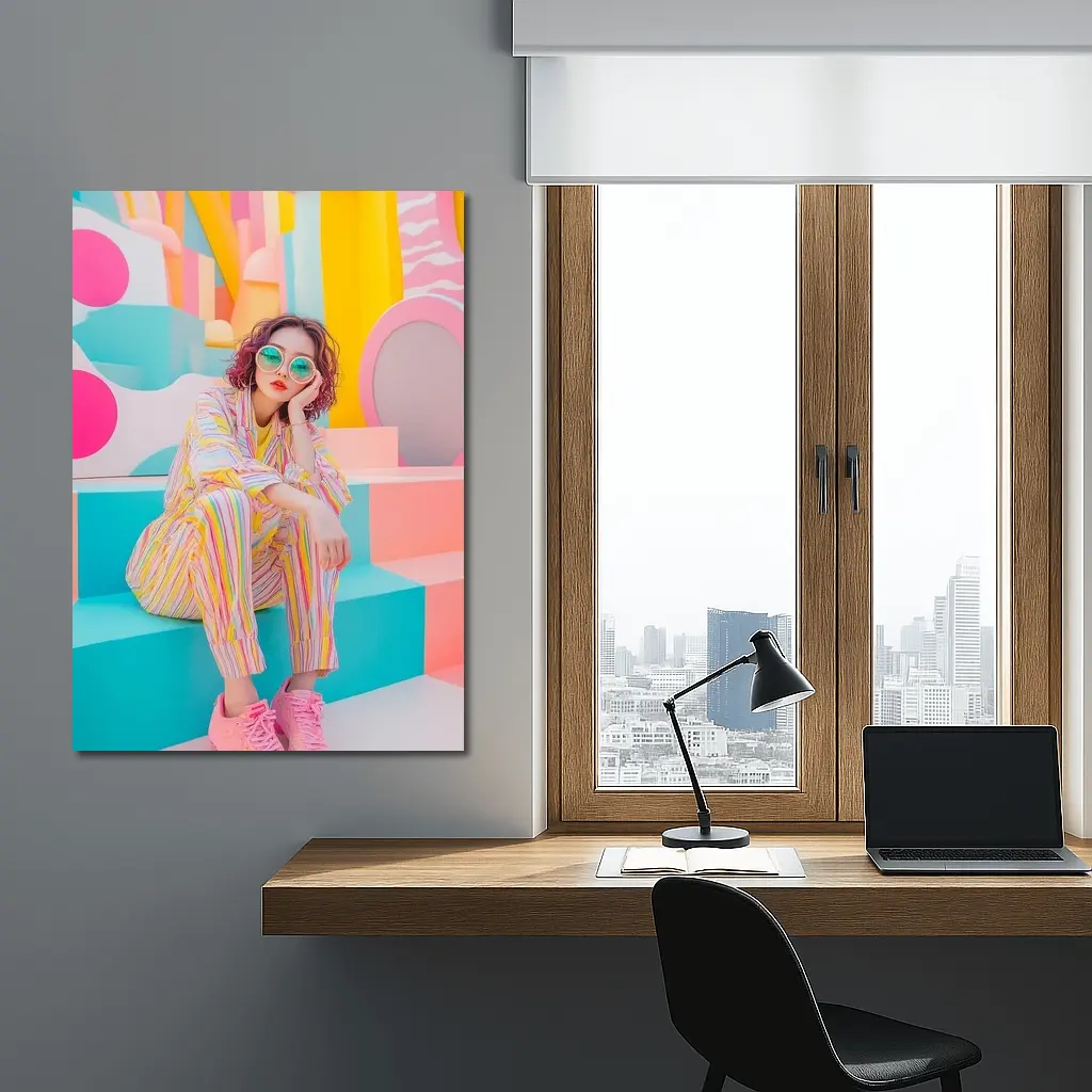 Pastel Fashion Girl Colorful Pop Art Background – Wall Art