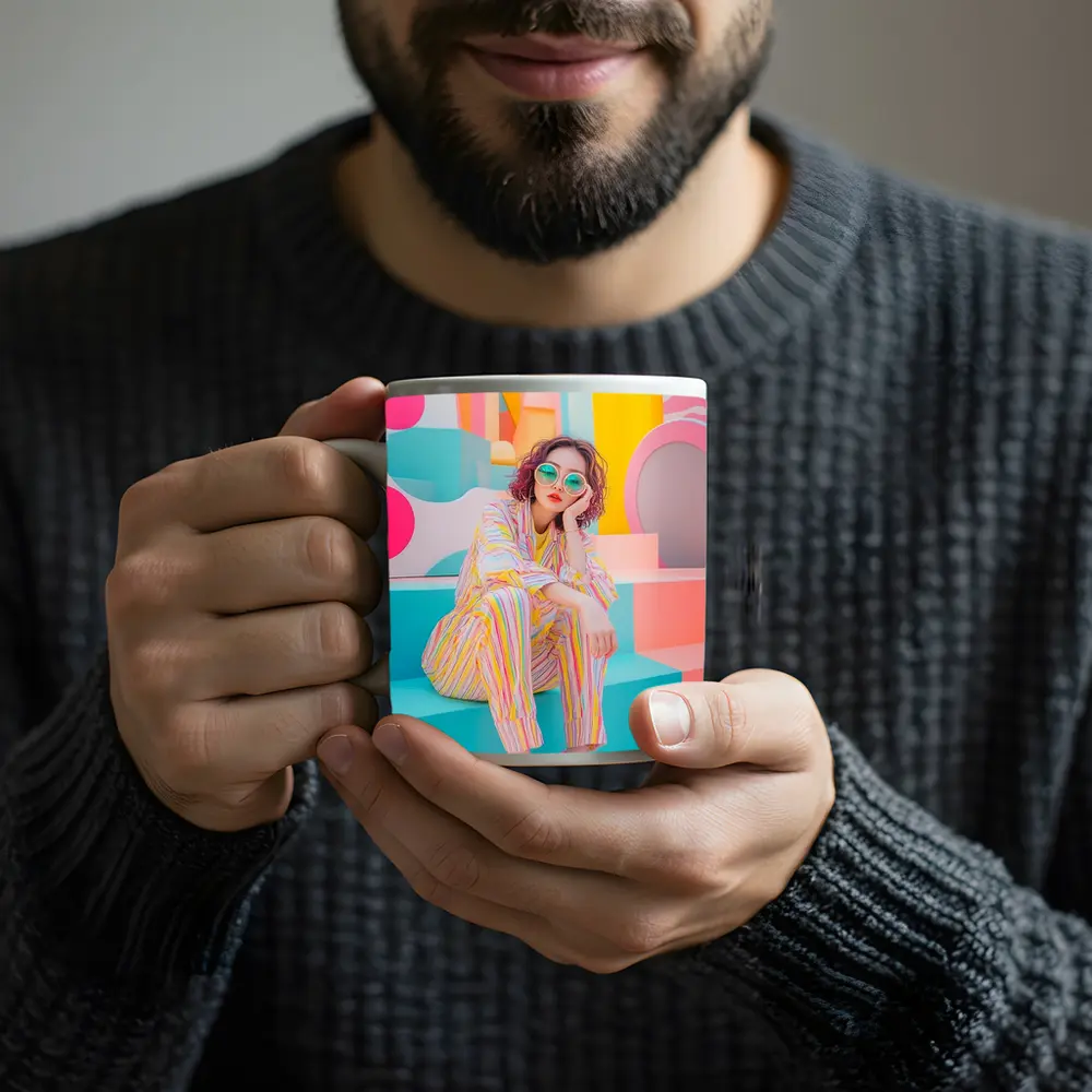 Pastel Fashion Girl Colorful Pop Art Background – Mugs