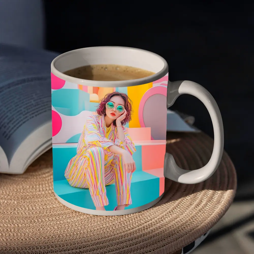 Pastel Fashion Girl Colorful Pop Art Background – Mugs
