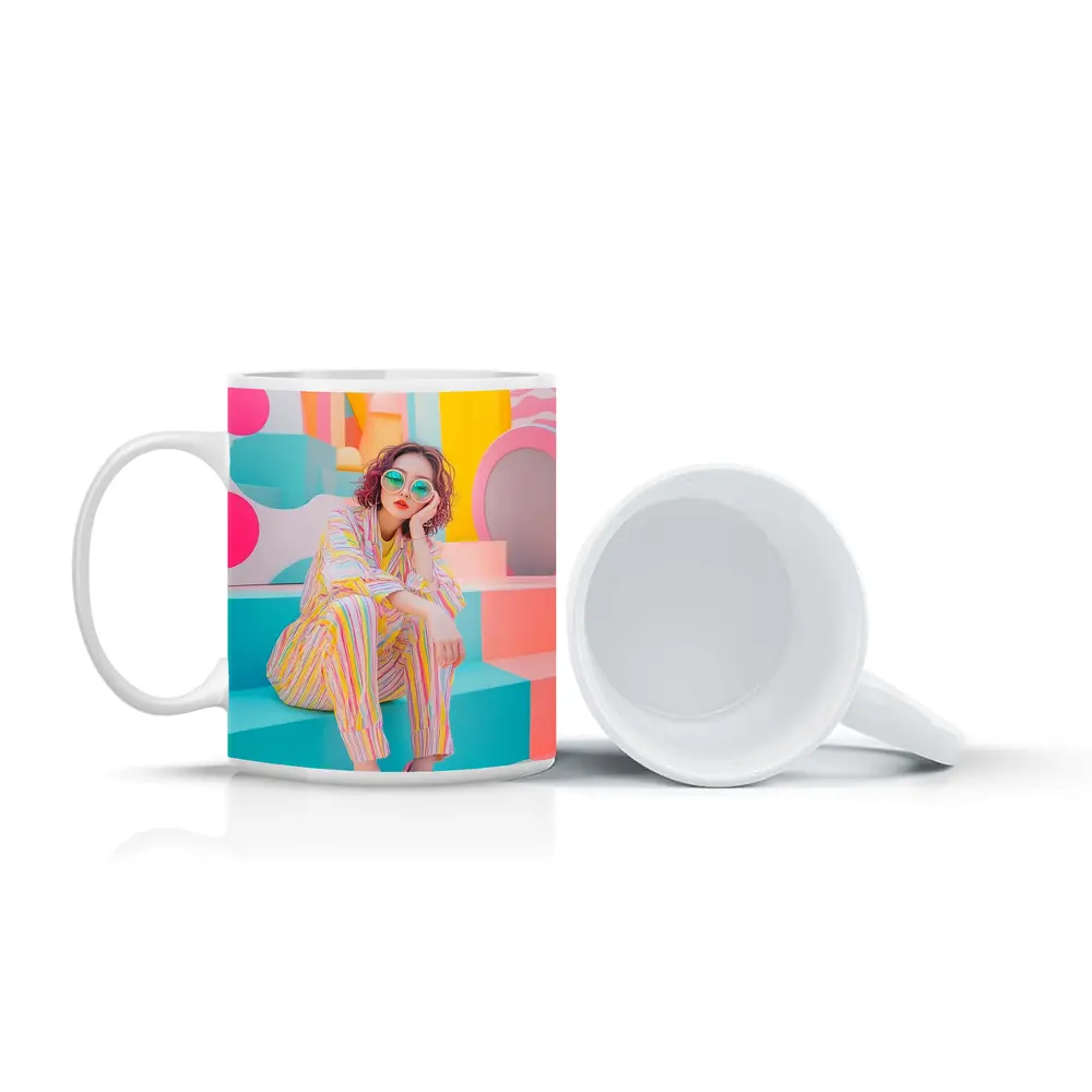 Pastel Fashion Girl Colorful Pop Art Background – Mugs