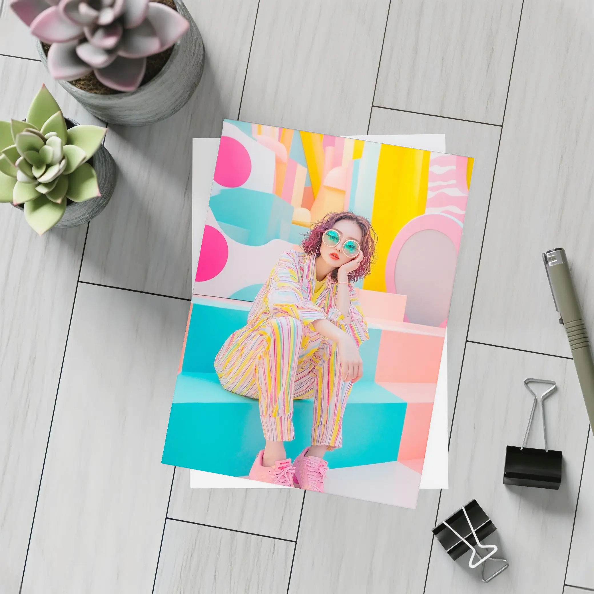 Pastel Fashion Girl Colorful Pop Art Background – Postcards