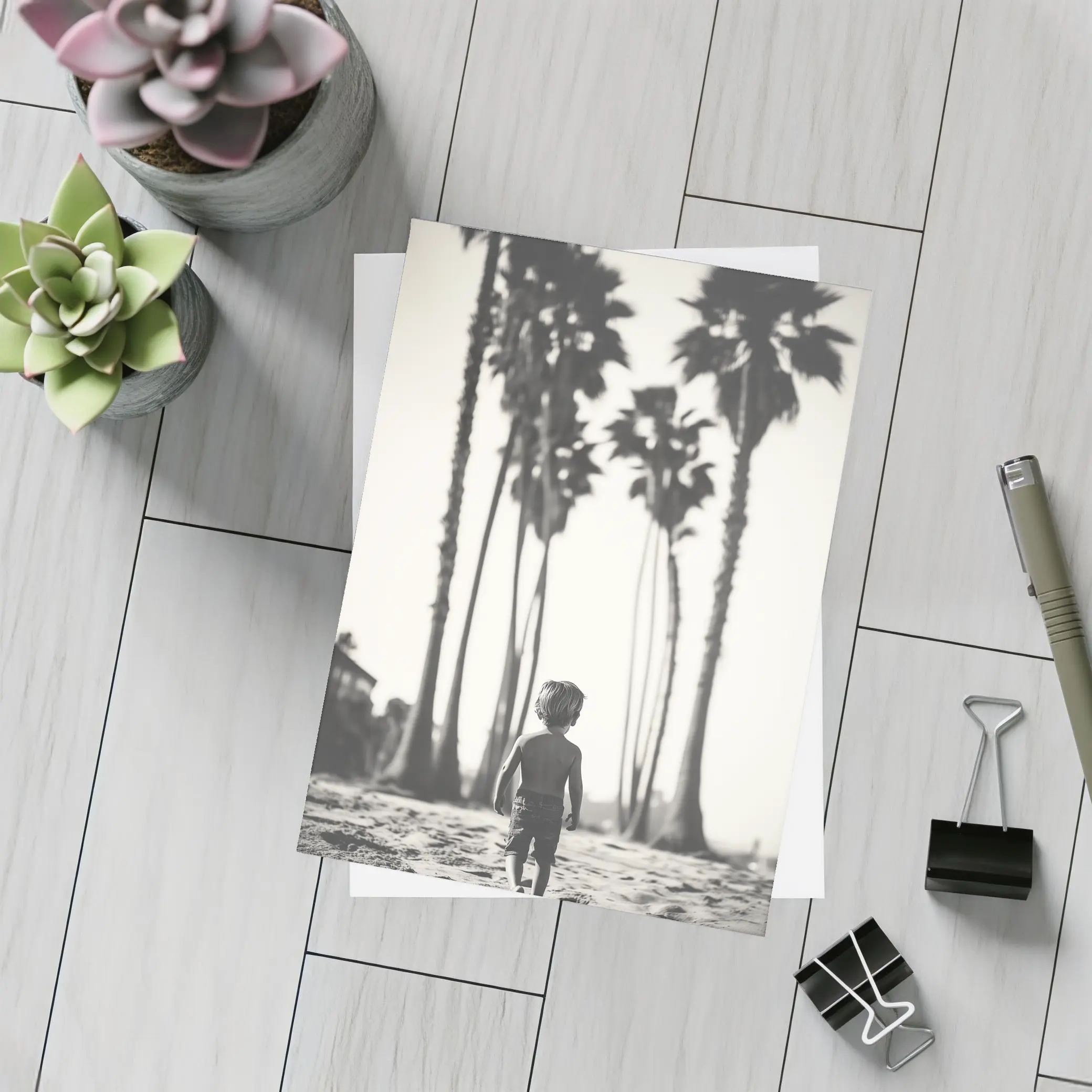 Boy Walking on Beach Among Palm Trees – Postcards