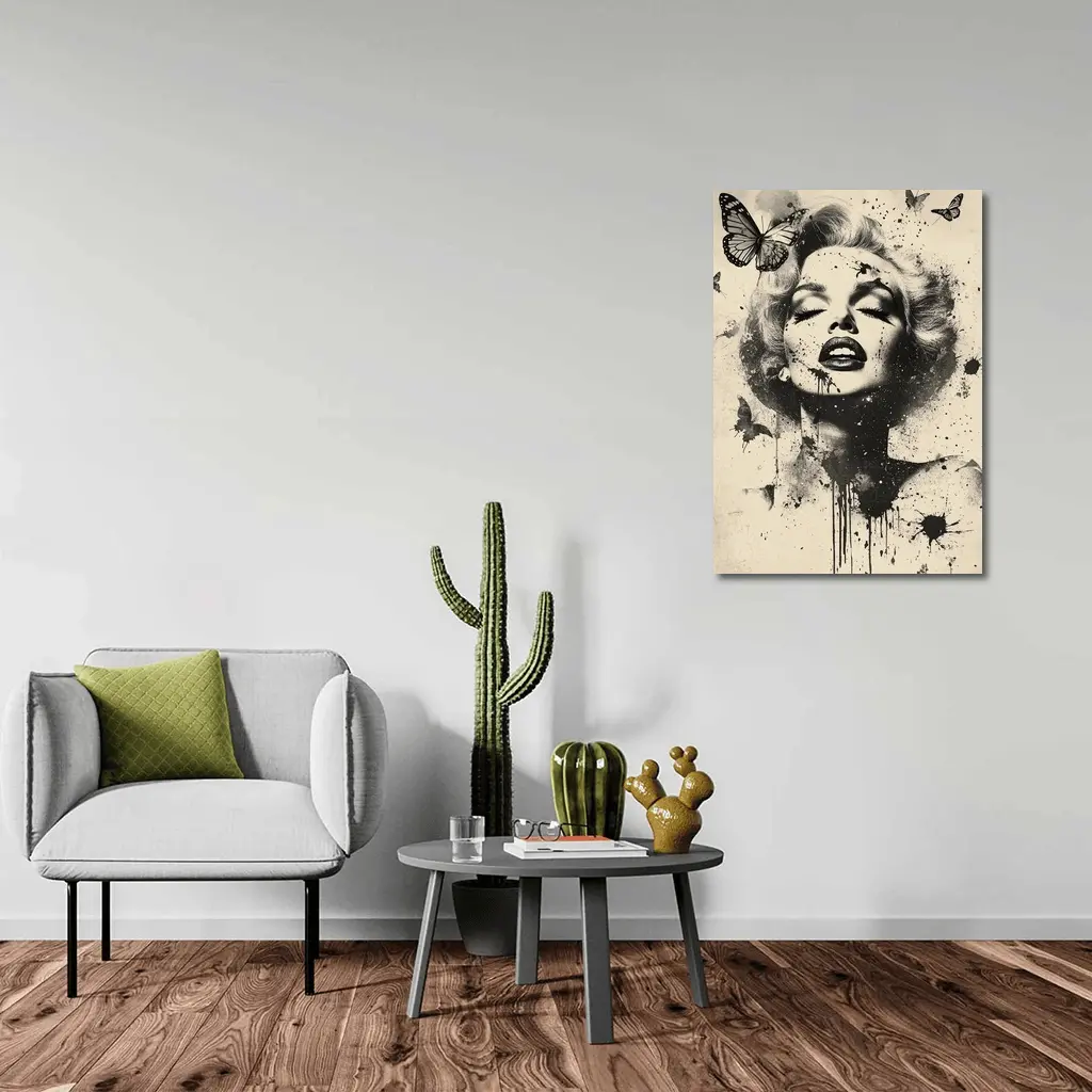 Marilyn Monroe Black White Ink Splash Butterflies – Wall Art