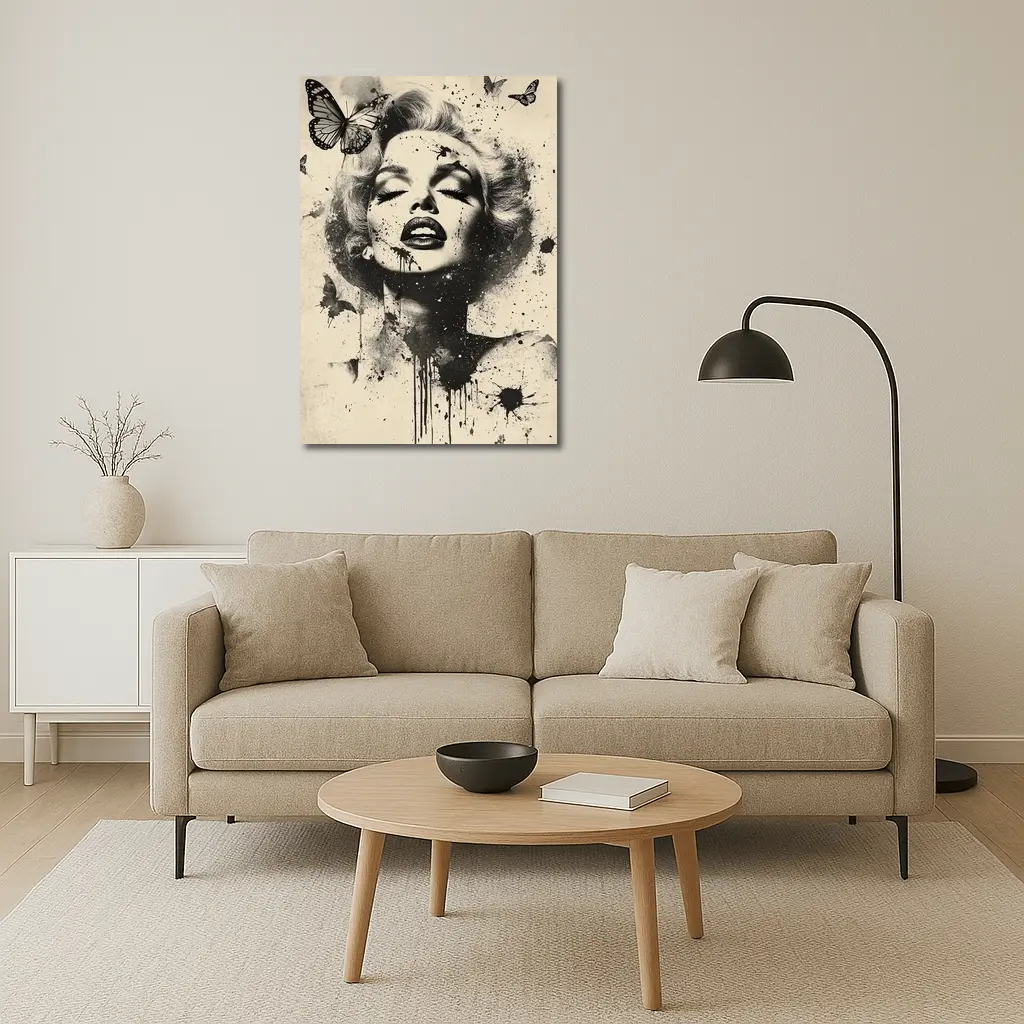 Marilyn Monroe Black White Ink Splash Butterflies – Wall Art