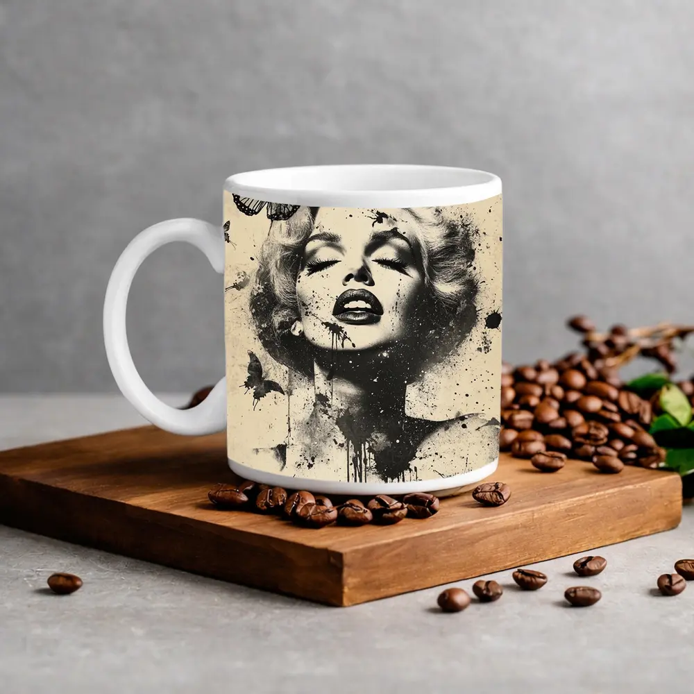 Marilyn Monroe Black White Ink Splash Butterflies – Mugs