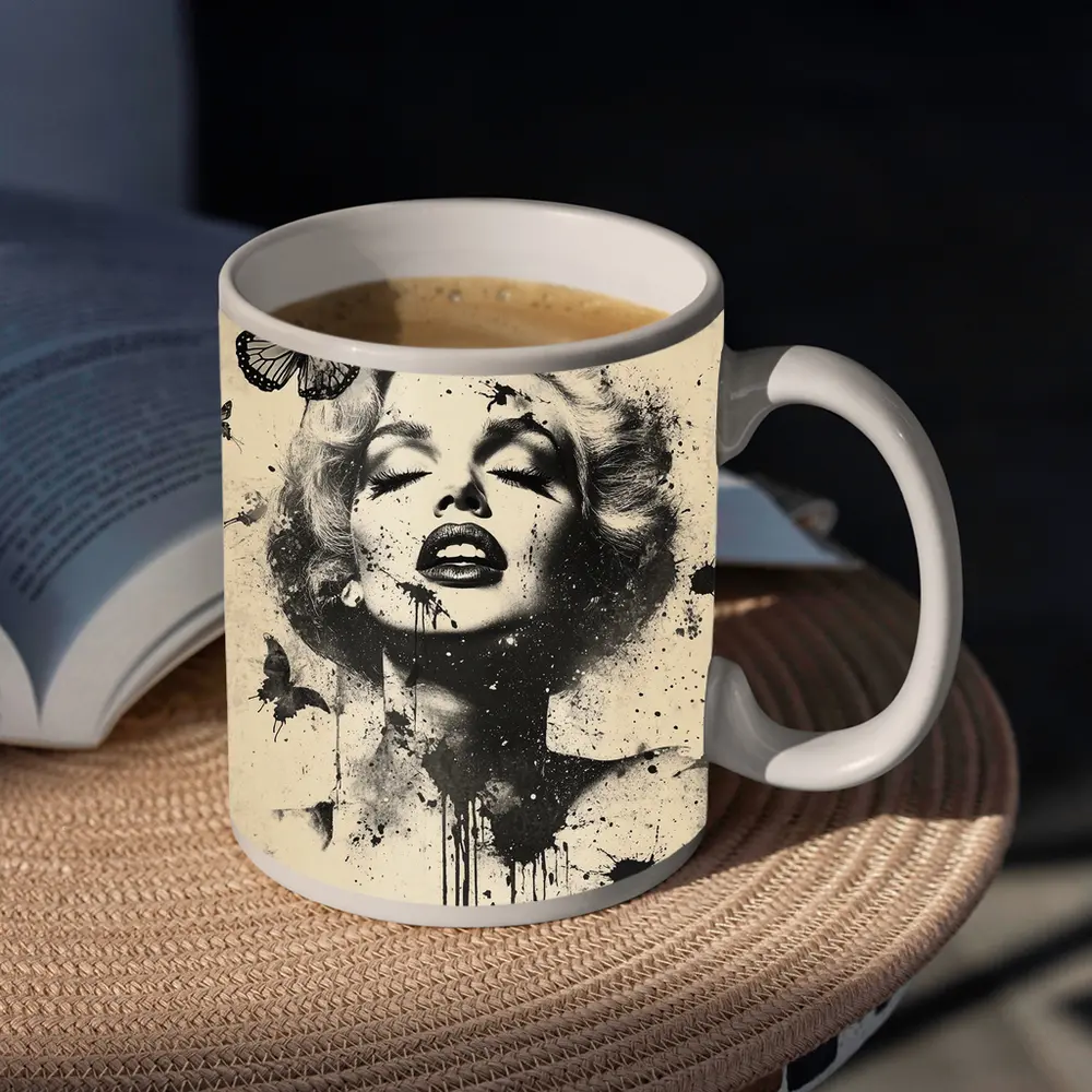 Marilyn Monroe Black White Ink Splash Butterflies – Mugs