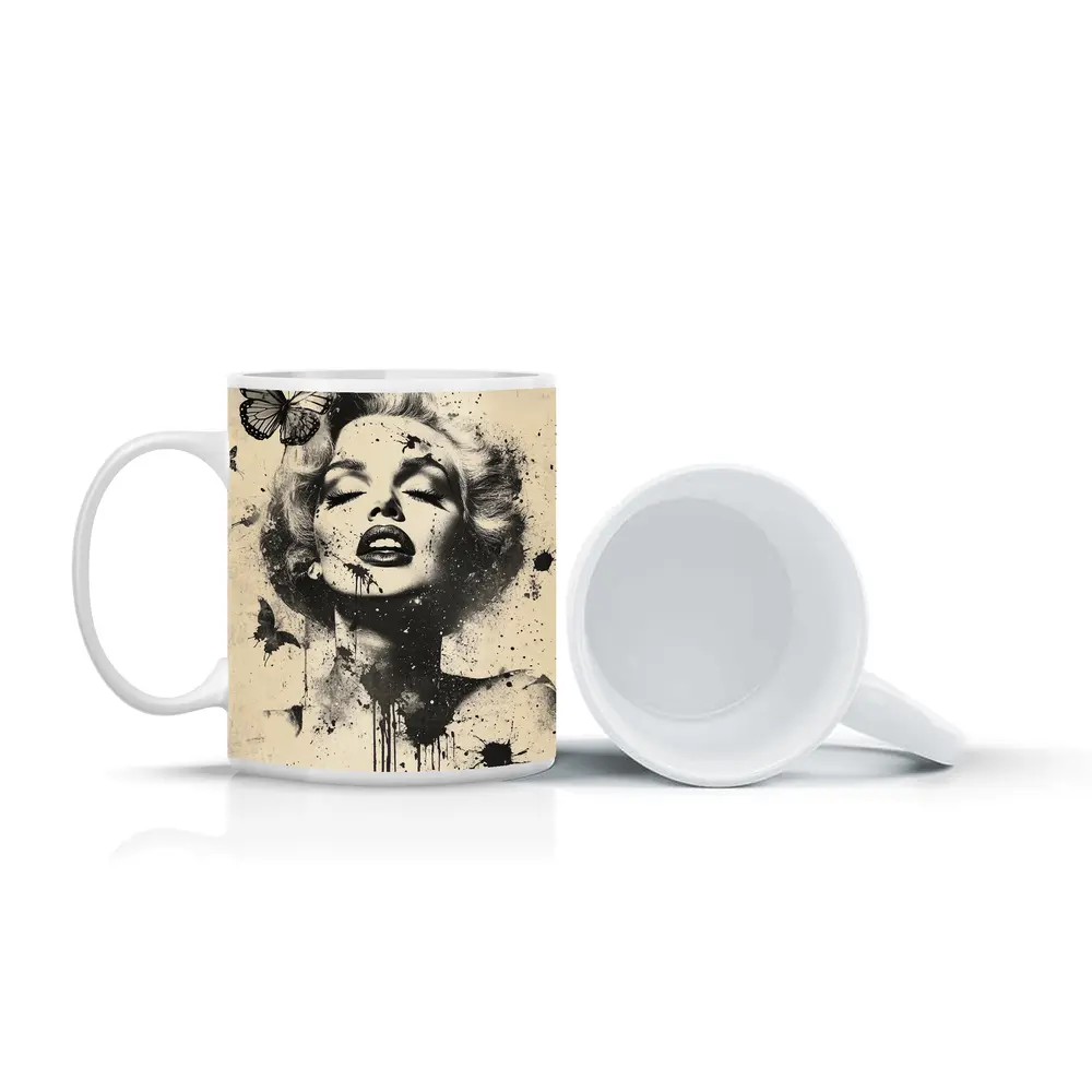 Marilyn Monroe Black White Ink Splash Butterflies – Mugs