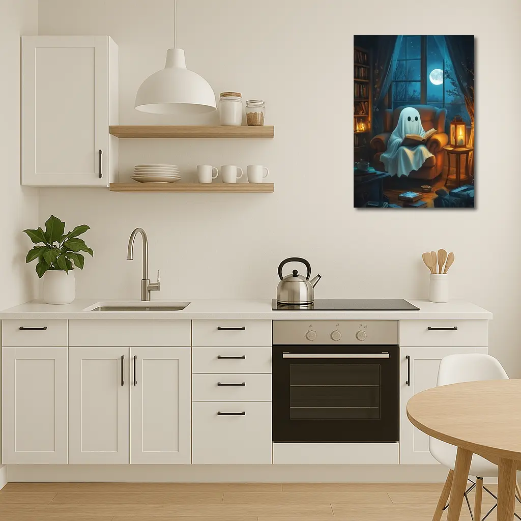 Cute Ghost Reading Book Cozy Night – Wall Art