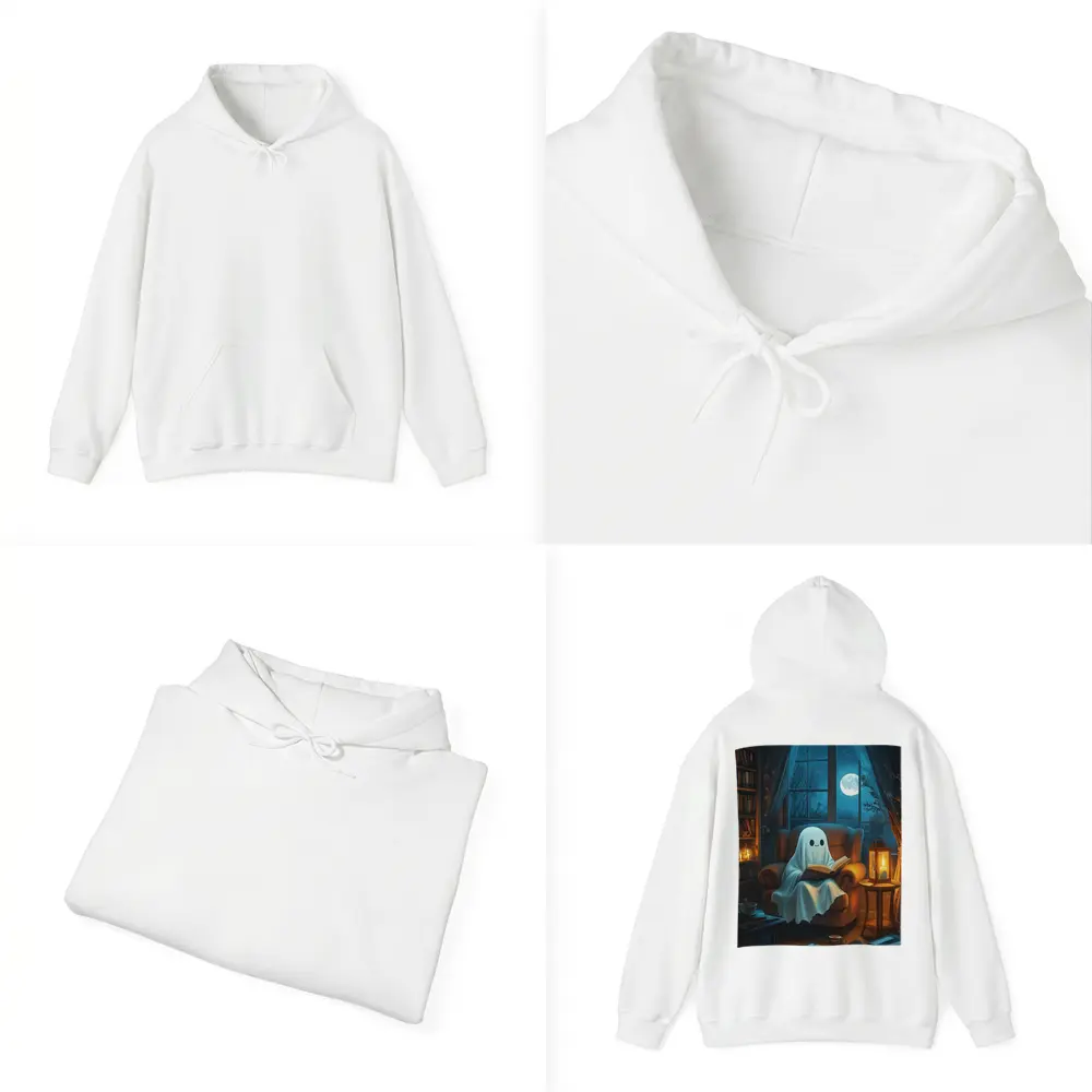 Cute Ghost Reading Book Cozy Night – Hoodies