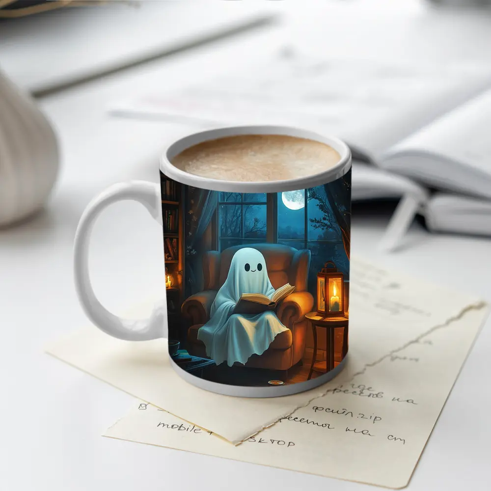 Cute Ghost Reading Book Cozy Night – Mugs