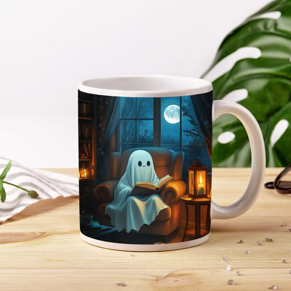 Cute Ghost Reading Book Cozy Night – Mugs