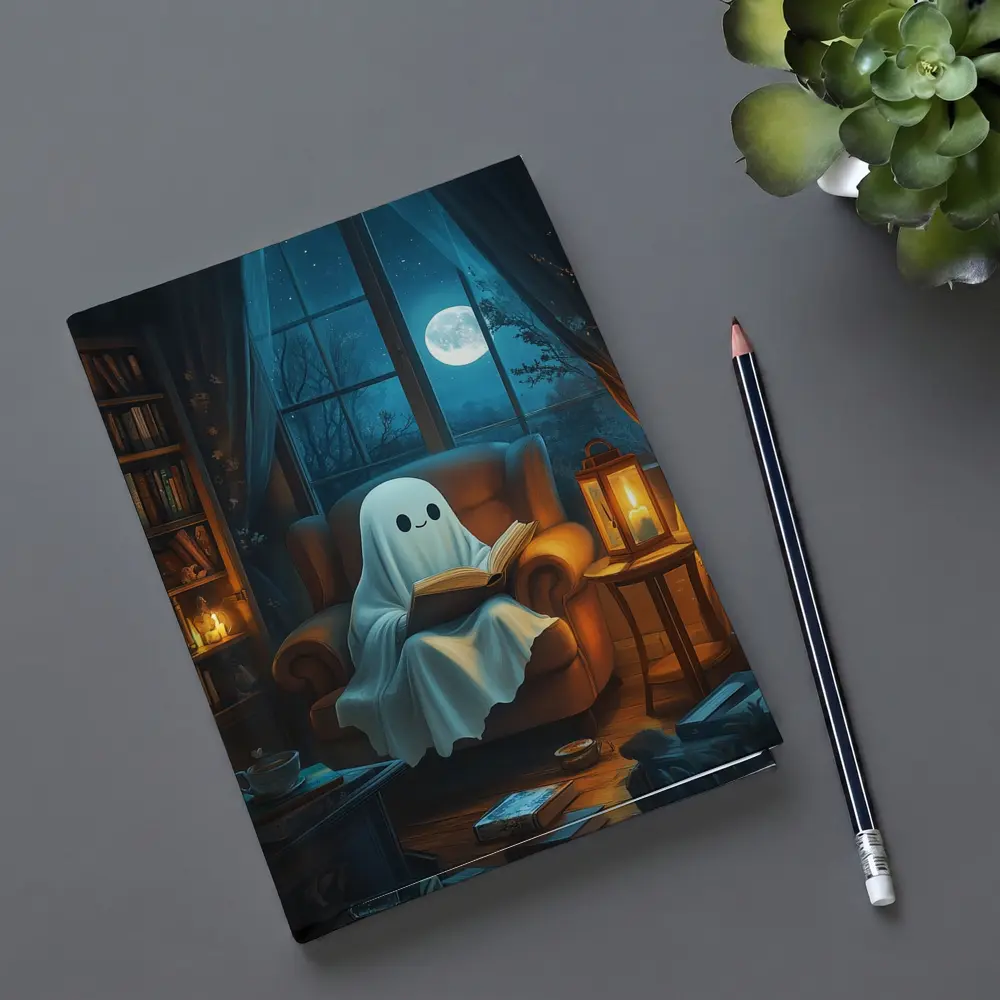 Cute Ghost Reading Book Cozy Night – Notebooks