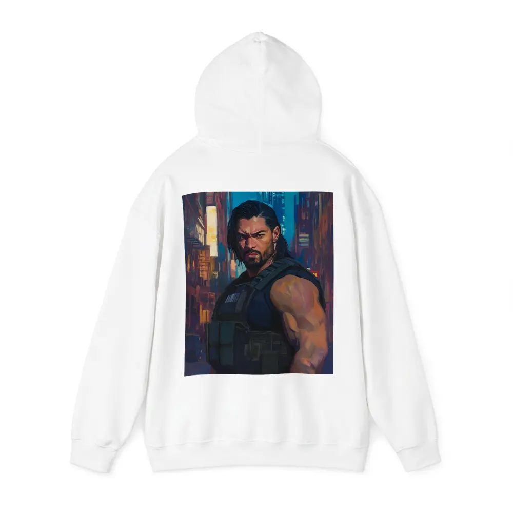Muscular Warrior Oil Painting Neon City – Hoodies