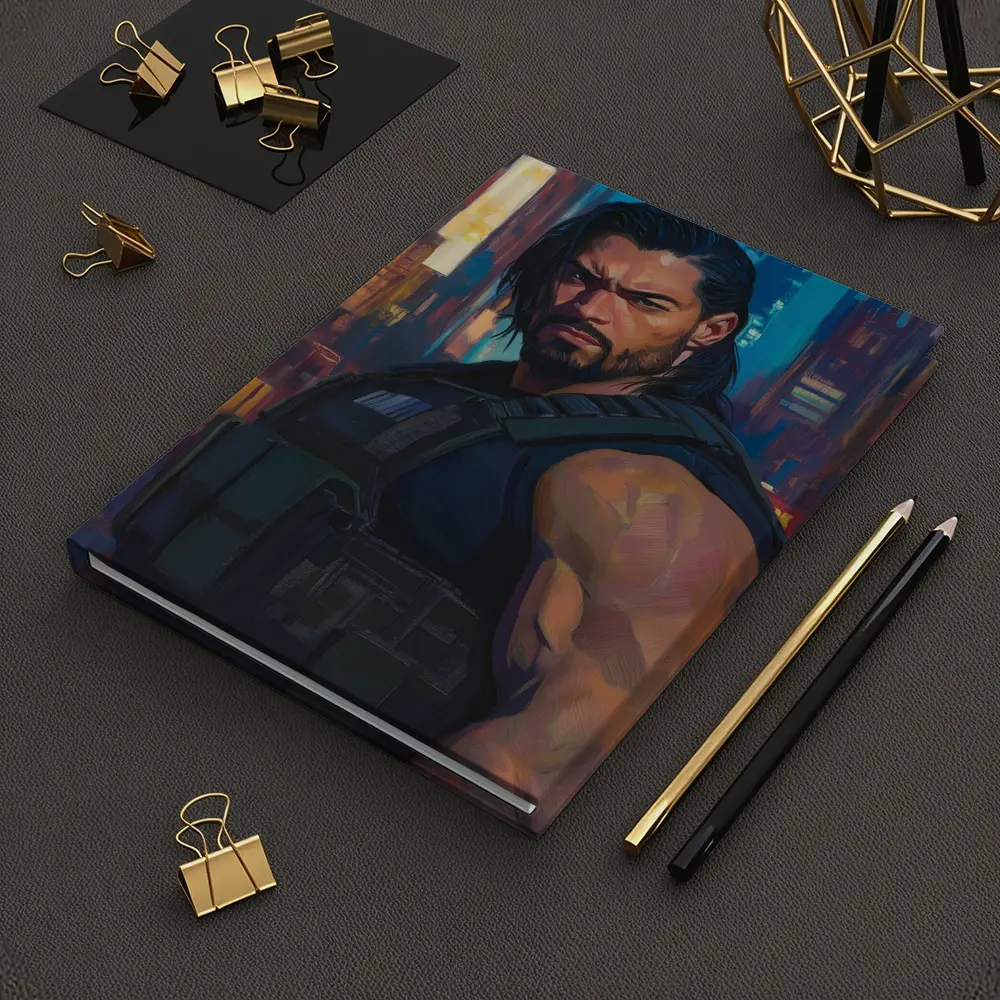 Muscular Warrior Oil Painting Neon City – Notebooks