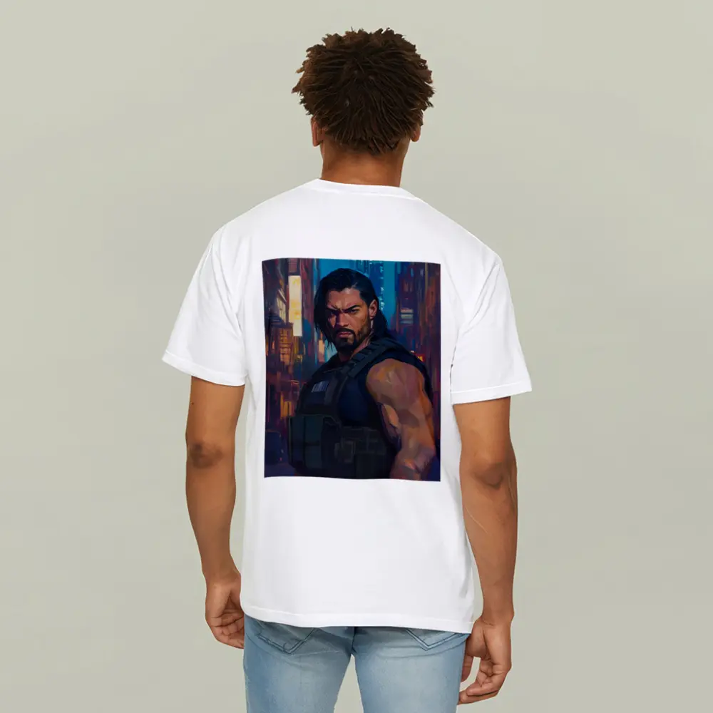 Muscular Warrior Oil Painting Neon City – T-Shirts