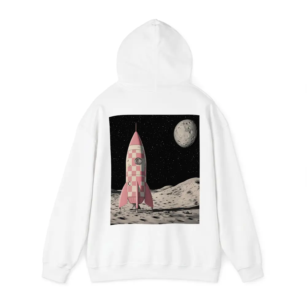 Pink Checkered Rocket Ship On Moon – Hoodies