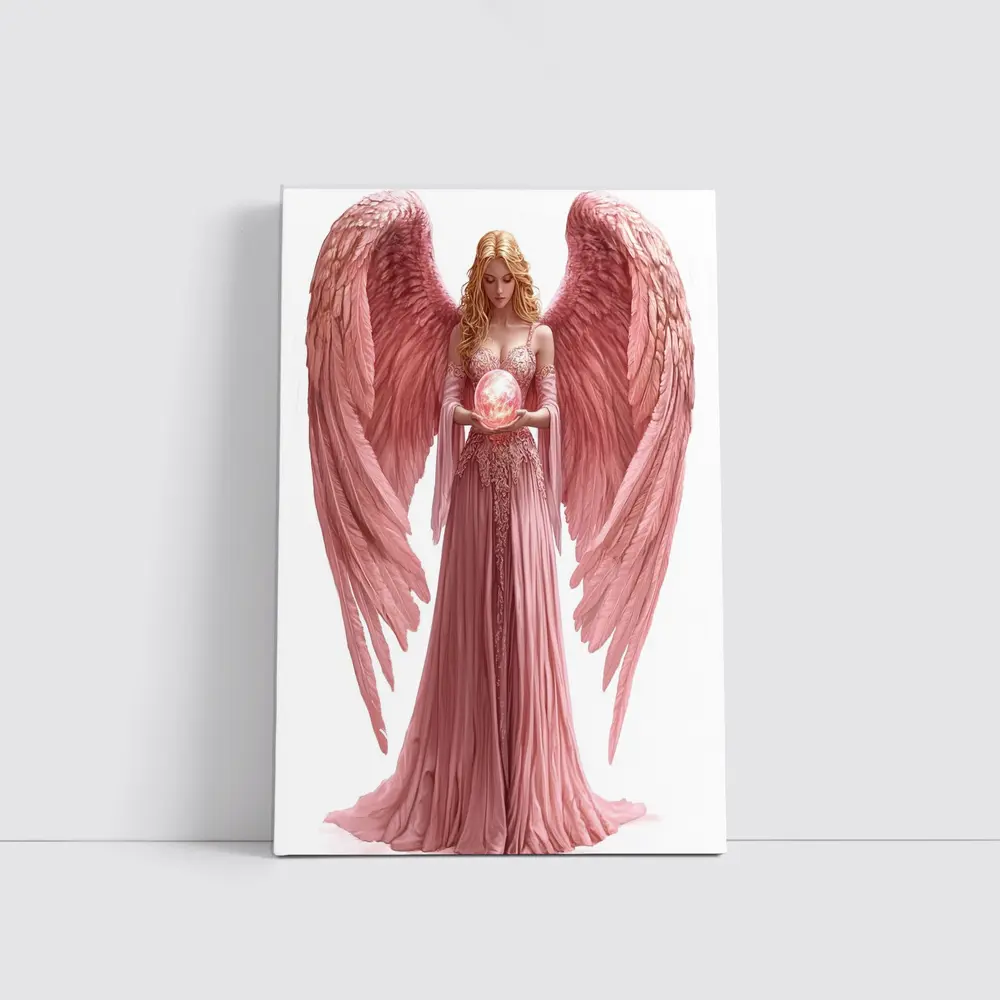 Pink Angel Woman Holding Glowing Orb – Wall Art