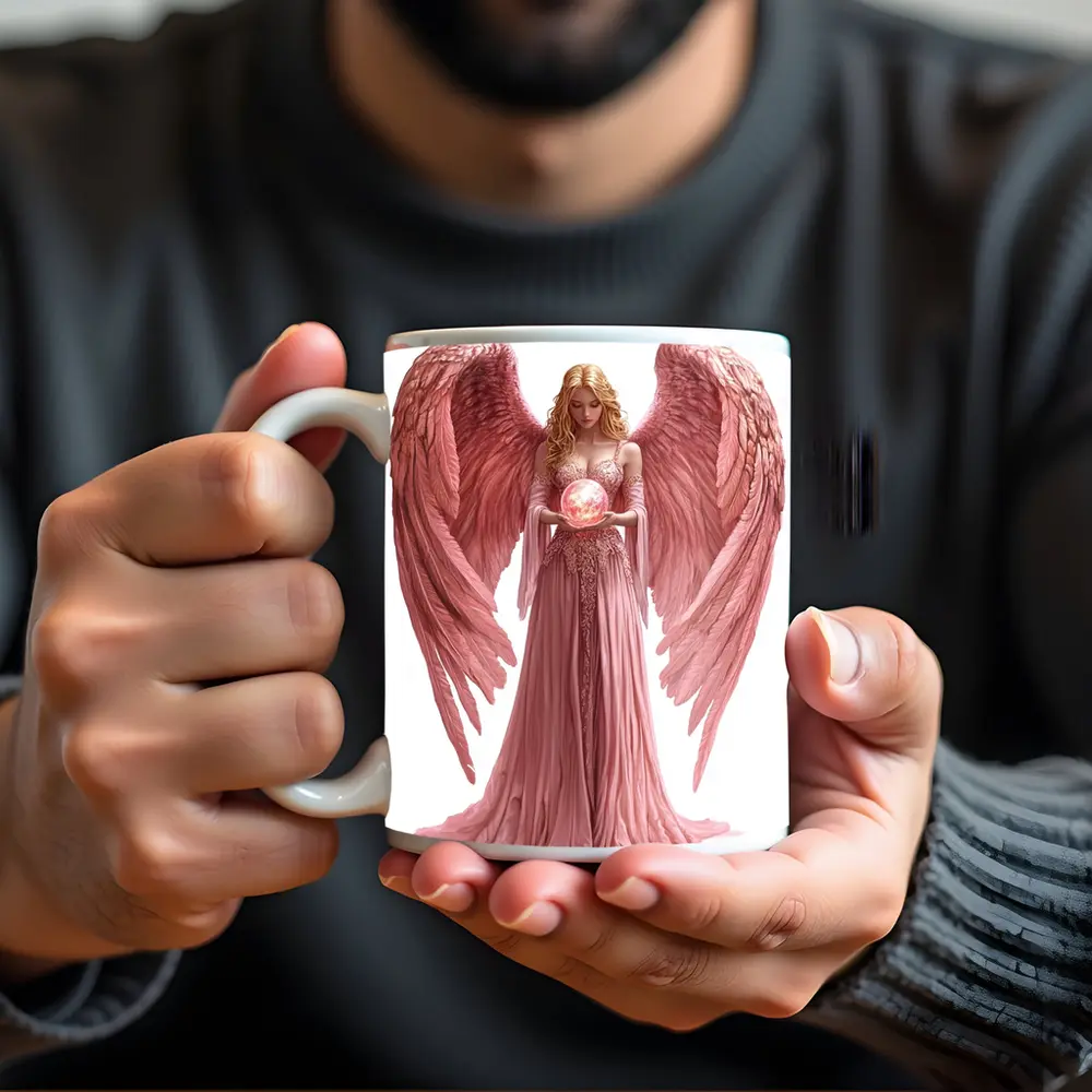 Pink Angel Woman Holding Glowing Orb – Mugs