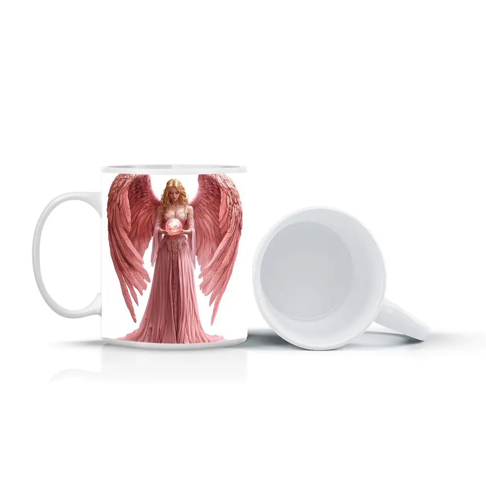 Pink Angel Woman Holding Glowing Orb – Mugs