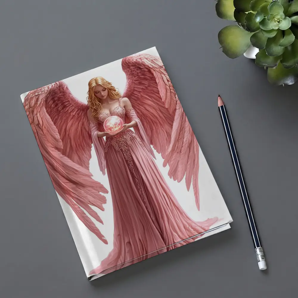 Pink Angel Woman Holding Glowing Orb – Notebooks