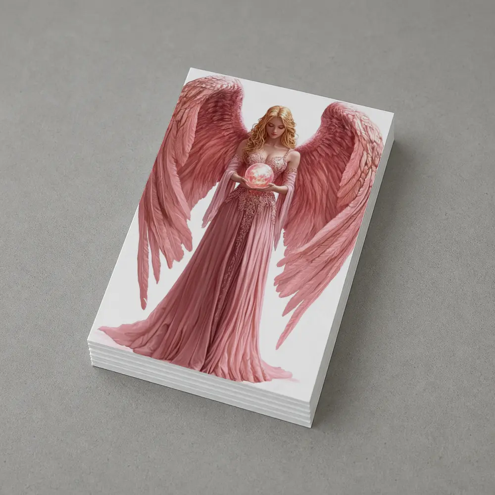 Pink Angel Woman Holding Glowing Orb – Postcards
