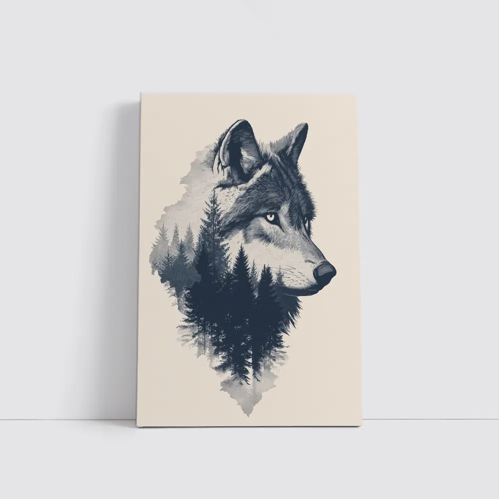 Wolf Double Exposure Pine Forest Art – Wall Art
