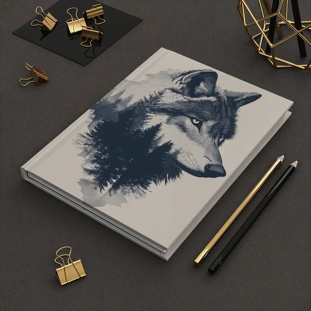 Wolf Double Exposure Pine Forest Art – Notebooks