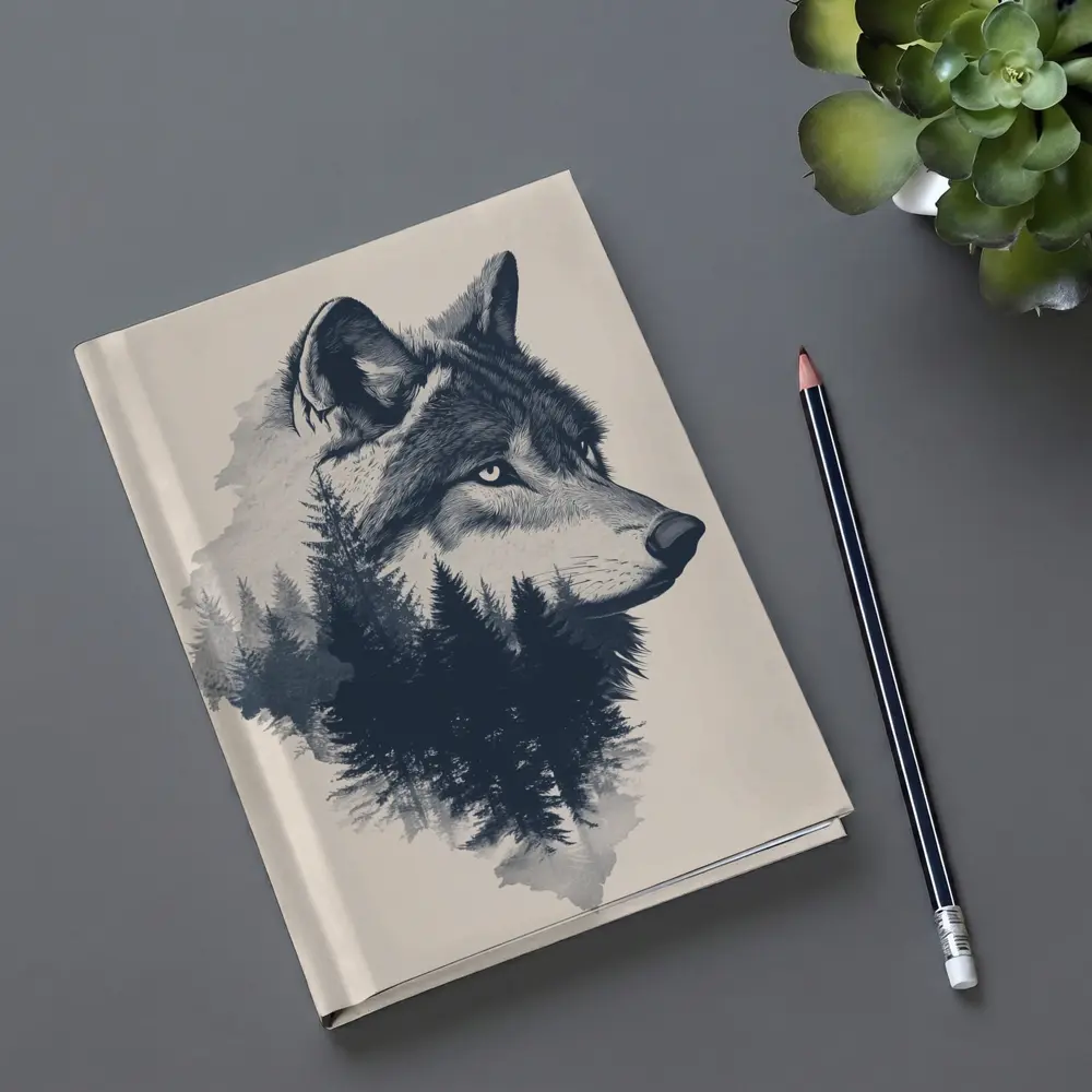 Wolf Double Exposure Pine Forest Art – Notebooks