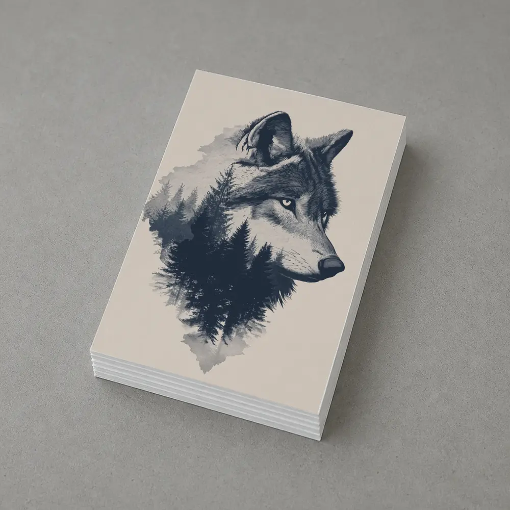 Wolf Double Exposure Pine Forest Art – Postcards