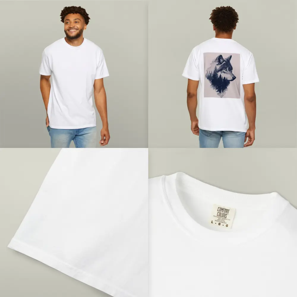 Wolf Double Exposure Pine Forest Art – T-Shirts