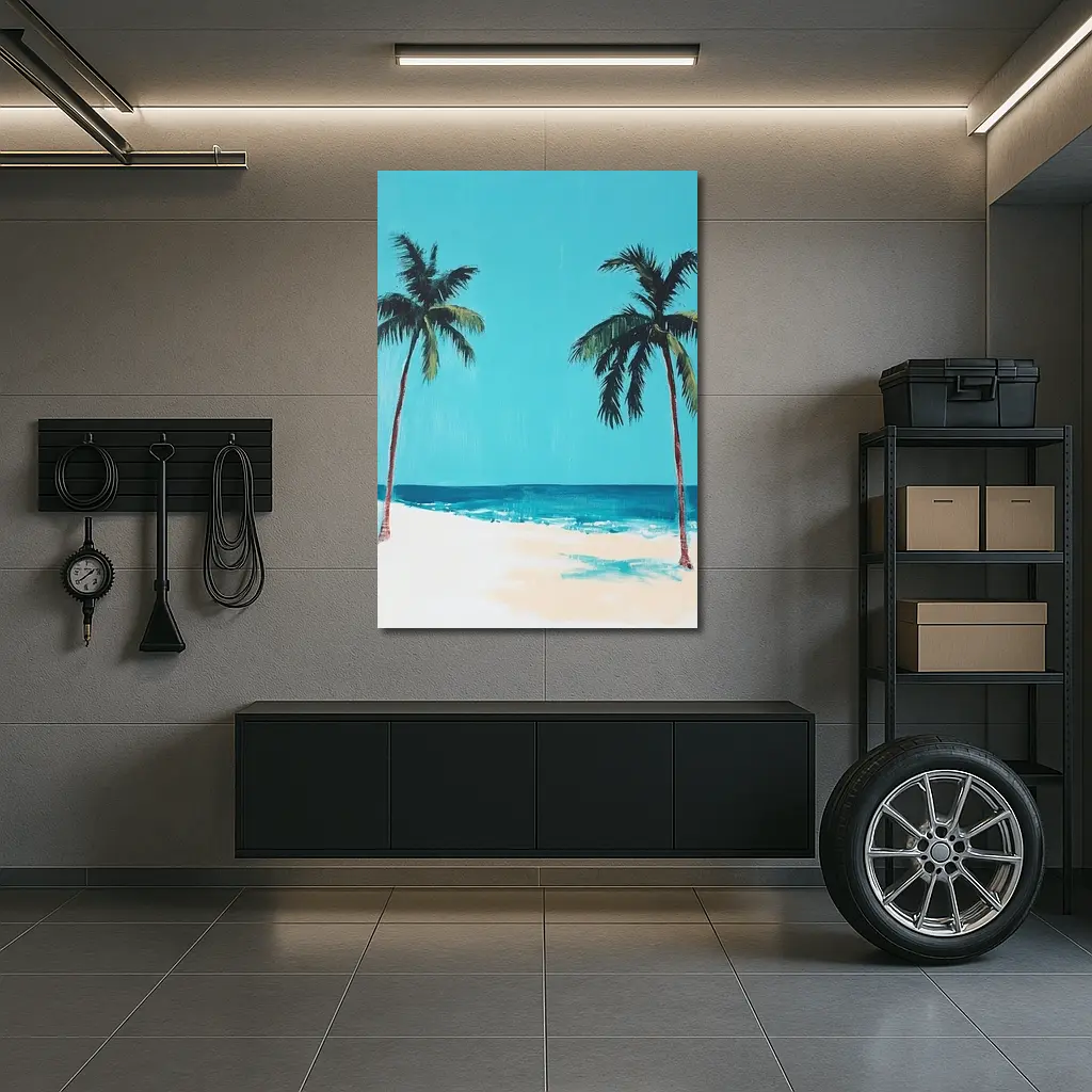 Two Palm Trees Tropical Beach Painting – Wall Art