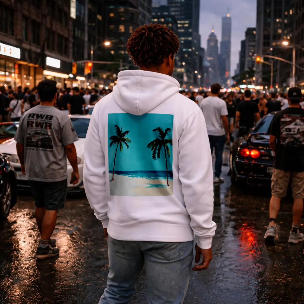 Two Palm Trees Tropical Beach Painting – Hoodies