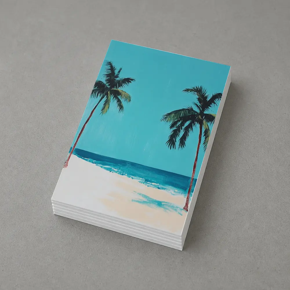 Two Palm Trees Tropical Beach Painting – Postcards