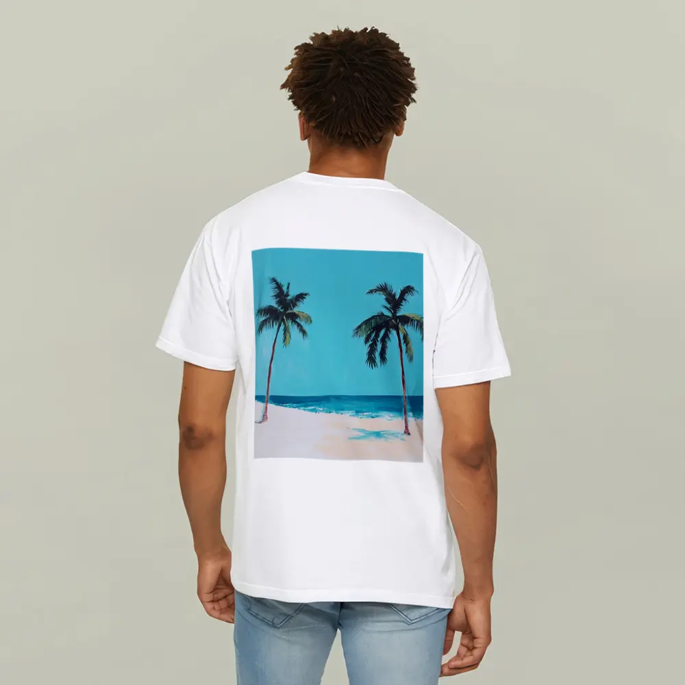 Two Palm Trees Tropical Beach Painting – T-Shirts
