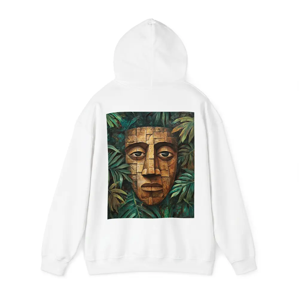 Ancient Stone Mask Jungle Tropical Leaves Painting – Hoodies