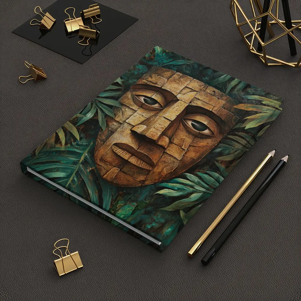 Ancient Stone Mask Jungle Tropical Leaves Painting – Notebooks